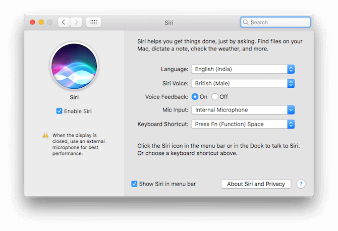 Mac偏好设置中启用Siri