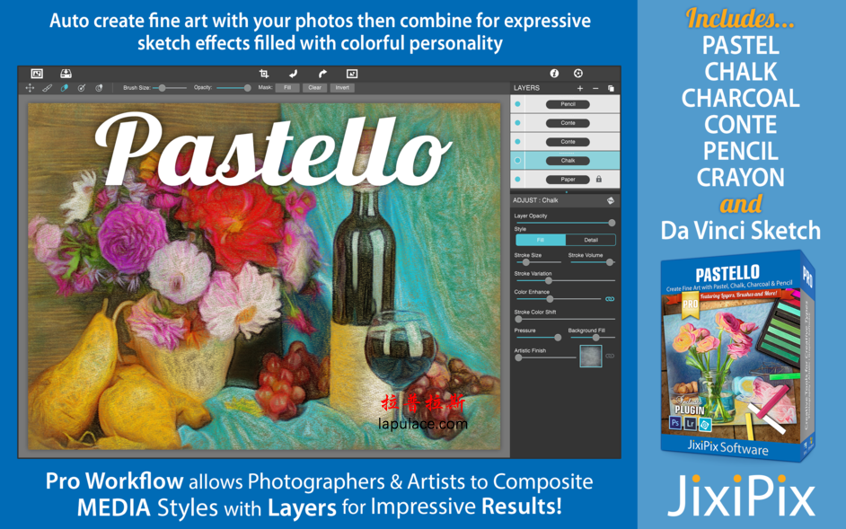 JixiPix Pastello Pro for Mac 1.1.7 好用的图片转换铅笔画软件 破解版下载